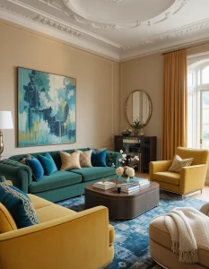 maximalist living room isn’t just about how it looks—it’s about how it feels. Opt for plush, oversized seating that invites lounging, such as deep velvet sofas, tufted chaises, or even a mix of armchairs in different styles. Upholstery in bold colors like emerald green, royal blue, or mustard yellow can add to the dramatic effect. The more layers of comfort—think throw pillows, blankets, and textured cushions—the better.