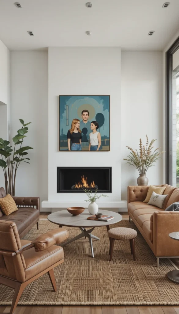 Midcentury modern isn’t just about sleek surfaces—it also embraces texture. Mix in woven rugs, leather furniture, and knobby upholstery to add depth and warmth.
