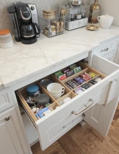 Coffee Bar with a Pull-Out Drawer for Supplies