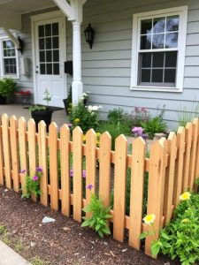 Front of the house landscaping) A tiny wooden fence with wildflowers planted along its length is charming and intentional. It surrounds the space without containing it. Use raw wood for a weathered, natural look.