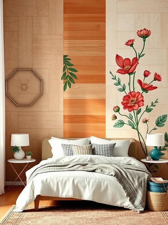 An accent wall can add depth and personality to your boho bedroom. Try textured wallpaper with botanical or geometric prints, a warm terracotta or sage green paint color, or even a DIY wood panel design. If you love a more artistic approach, a hand-painted mural with abstract or floral motifs can create a stunning boho statement. The key is to keep the rest of the room balanced so the accent wall remains the star.
