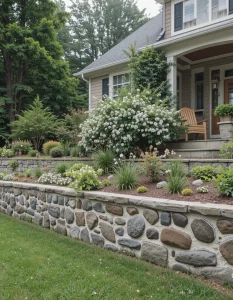 If your front yard slopes, a natural stone retaining wall can bring structure and rustic appeal. Use local stone if available for an authentic, earthy look. Plant cascading flowers over the top for a soft, romantic effect.