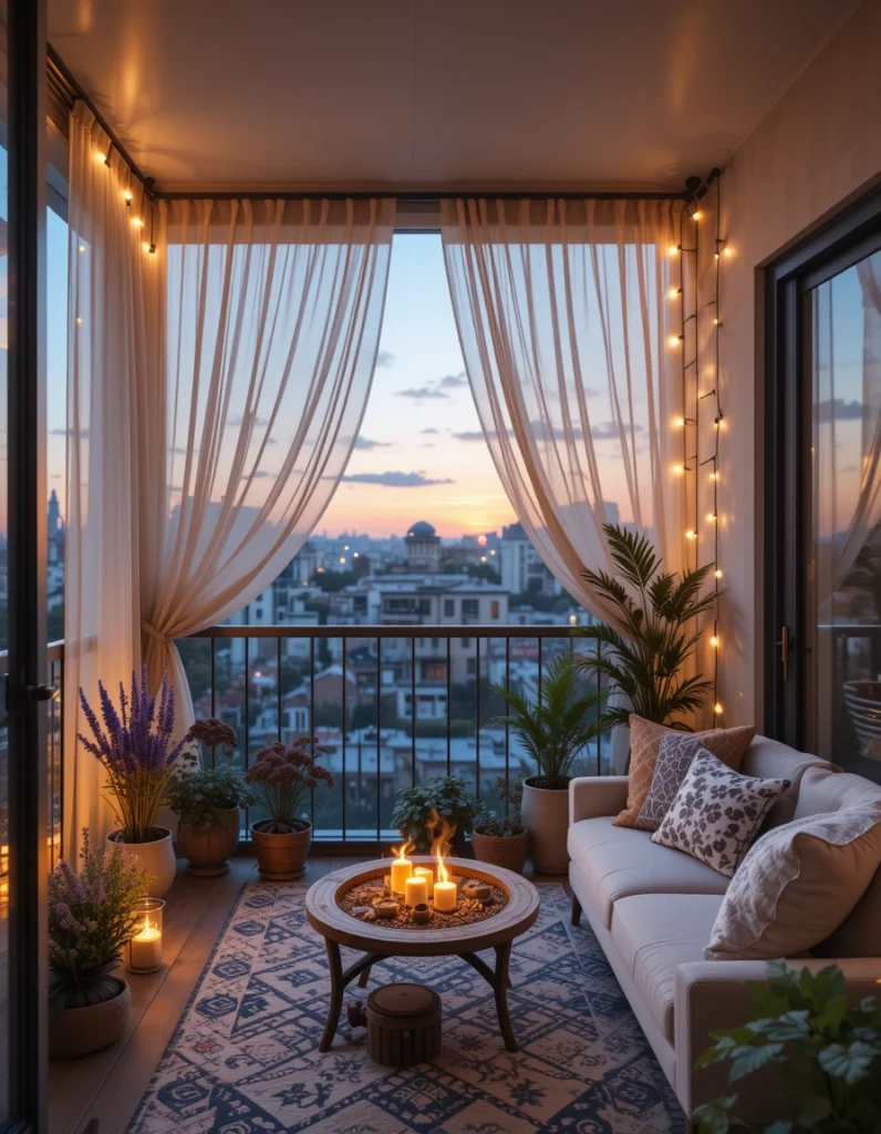 The final city balcony sunset design interlaces light, scent, texture, sound, and view. It’s half cozy lounge, half nature sanctuary, half mood-boosting ritual space. Use warm string lights, lavender or sandalwood incense, linen drapes that blow in the breeze, soft acoustic music, and west-facing seating for the full effect.This isn’t a design—this is a experience. You go outside and your body knows that you must seek some comfort. The air is gentler. The colors penetrate deeper. The city fades away. This is your personal sanctuary, your daily ritual, your front-row seat to the magic of life itself. You didn’t design a balcony—you took your peace.