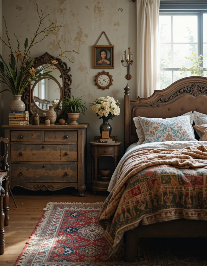 Boho interiors celebrate uniqueness, so incorporating vintage furniture or handcrafted pieces adds character and charm. A beautifully distressed dresser, a carved wooden headboard, or a secondhand nightstand can make your bedroom feel more personal and curated. Mixing old and new elements prevents the space from looking too polished and instead gives it a more collected-over-time feel. Flea markets, thrift stores, and artisan shops are great places to find one-of-a-kind treasures that enhance the boho vibe.