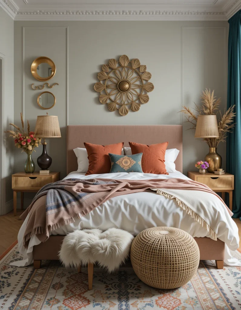 If you love the boho aesthetic but want a more refined feel, try adding boho luxe elements like gold accents, velvet cushions, or a plush area rug. Incorporate jewel-toned hues like deep emerald, burnt orange, or sapphire blue for a more sophisticated twist on traditional boho decor. Pairing boho textures with sleek modern furniture creates a stylish contrast that feels effortlessly elegant.