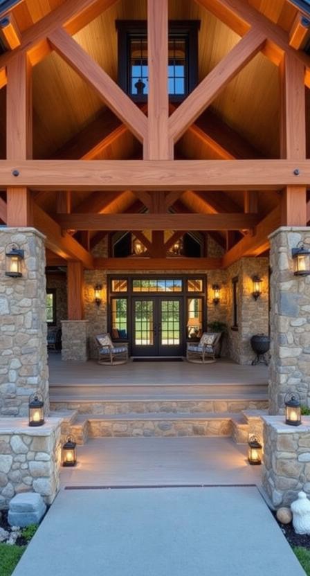 Riverfront Lodge with Giant Timber Beams