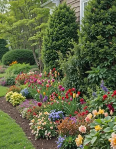 Combined Evergreen and Flowering Beds
