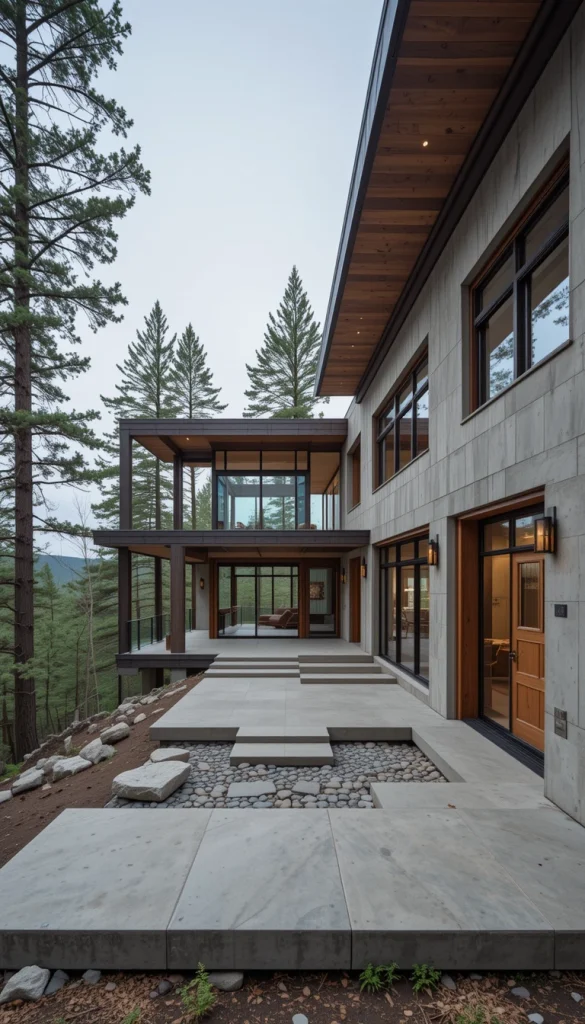 Cabin on a Hill with Concrete and Wood Mix