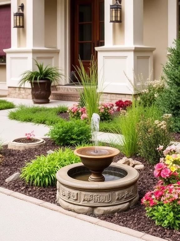 Install miniature fountains or water features close to your driveway entrance to provide a sensory experience for visiting guests. The sound of running water covers up traffic noise and provides a peaceful ambiance. Opt for solar-powered ones to avoid the use of electrical connections, and pick designs that match your home’s architectural style.