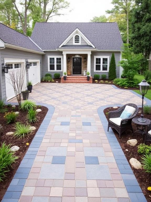Create purposeful areas where your driveway meets outdoor living areas. For example, open up the area in front of your front door to create an informal gathering space, or design a small sitting area where visitors can wait comfortably. Use contrasting paving to connect the spaces visually while still maintaining them as distinct spaces.