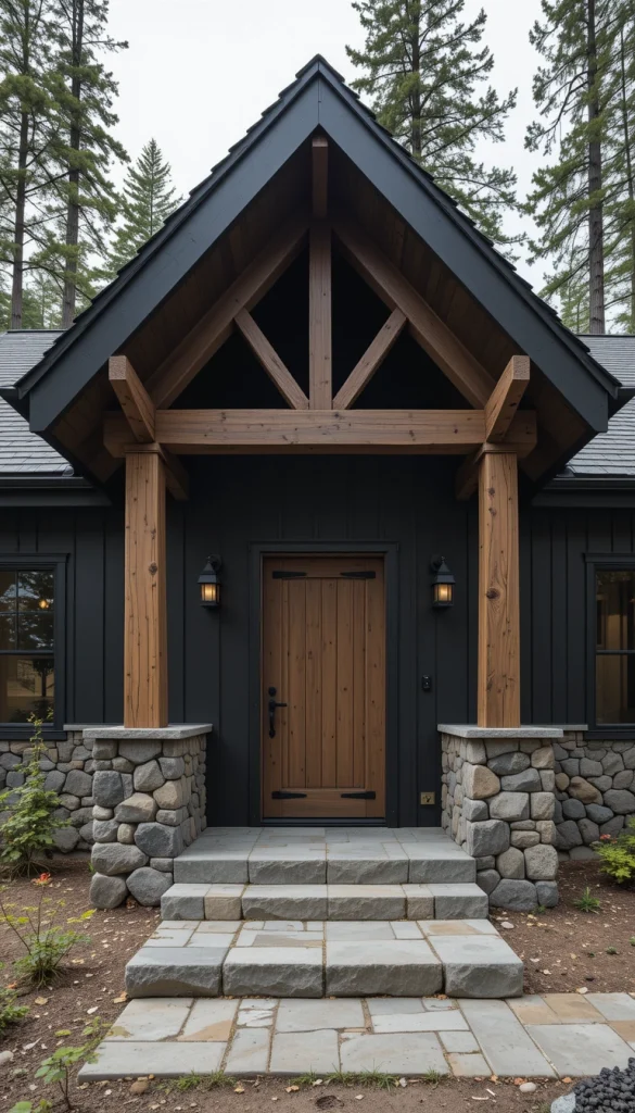 Black Timber Retreat with Natural Stone Accents