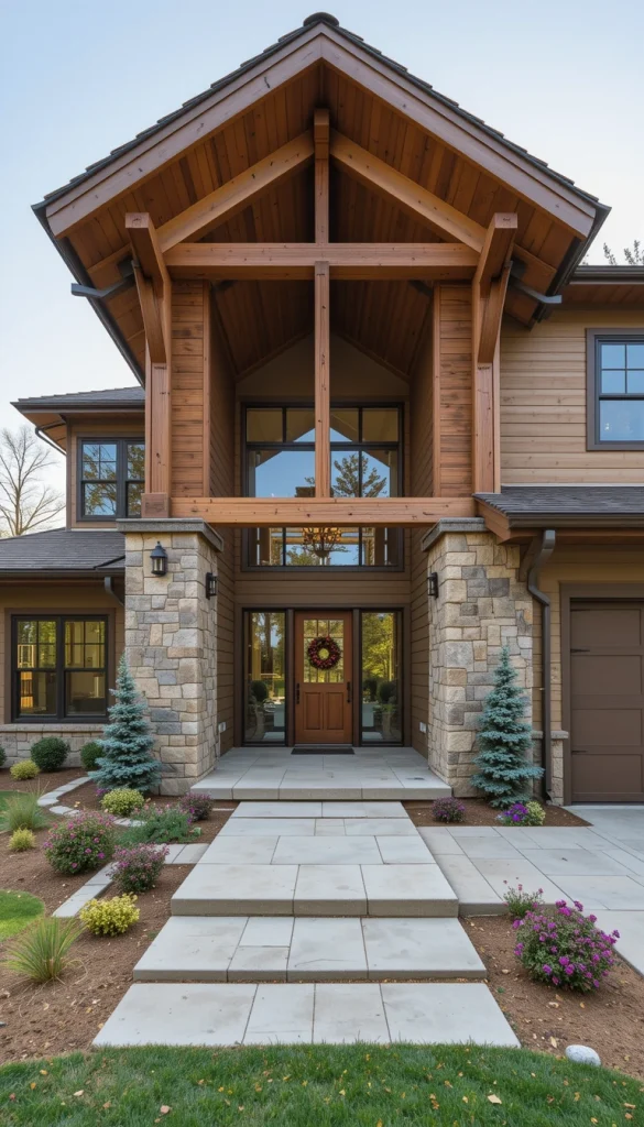 L-Shaped Ranch with Combined Natural Materials