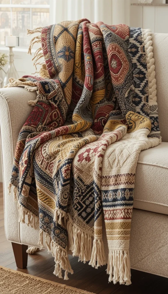 Throws featuring African motifs or hand-dyed designs add coziness without sacrificing style. Drape them over sofas, beds, or reading chairs for warmth and visual layering. They look particularly striking against neutral furniture. Choosing one with fringe or textured weaving adds extra dimension. It’s an easy way to make your home feel inviting and personal.
