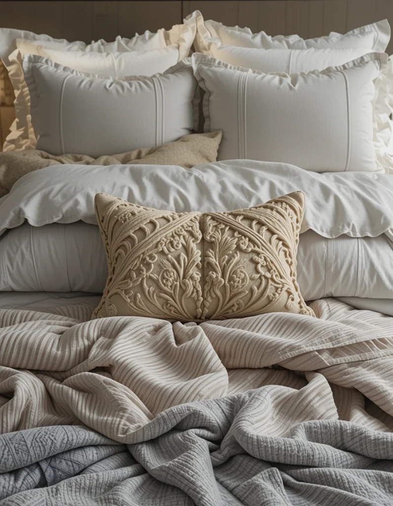 Designers love balance, but perfection can feel stiff. Start with symmetry—matching pillows, evenly folded layers—then introduce a slight imperfection: a casually draped throw, a gently angled pillow, or soft wrinkles in linen. This final touch makes the bed feel inviting, not staged.