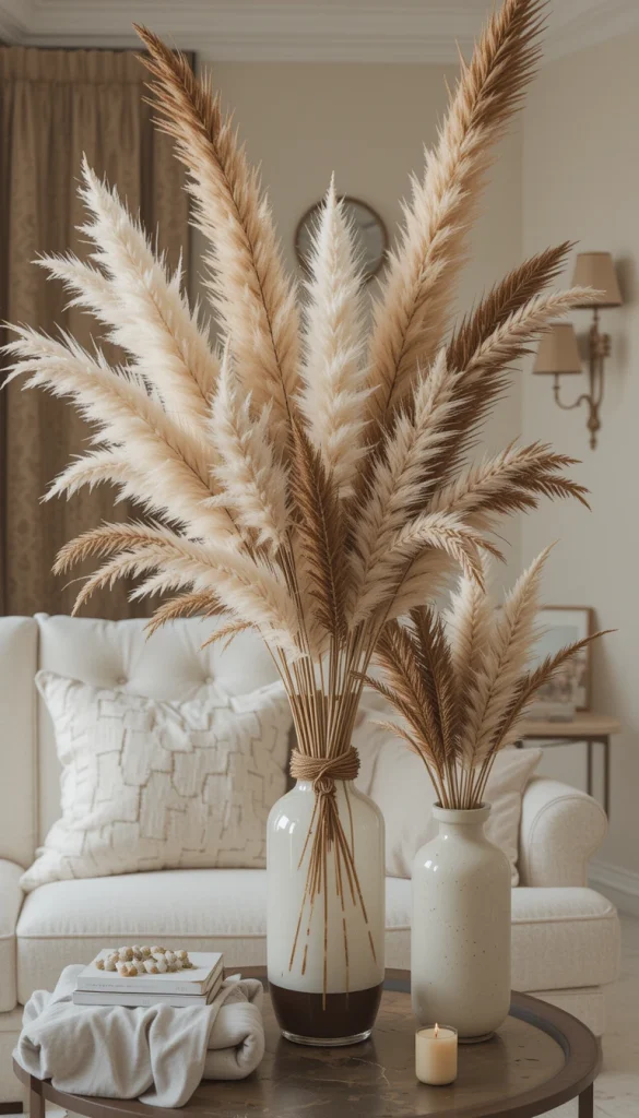 Natural grasses complement Afro chic décor because they mirror the warm, organic tones found in many African landscapes. They add height and softness, especially in tall vases. Their neutral color makes them incredibly versatile. They also last far longer than fresh florals. They offer effortless beauty with minimal upkeep.
