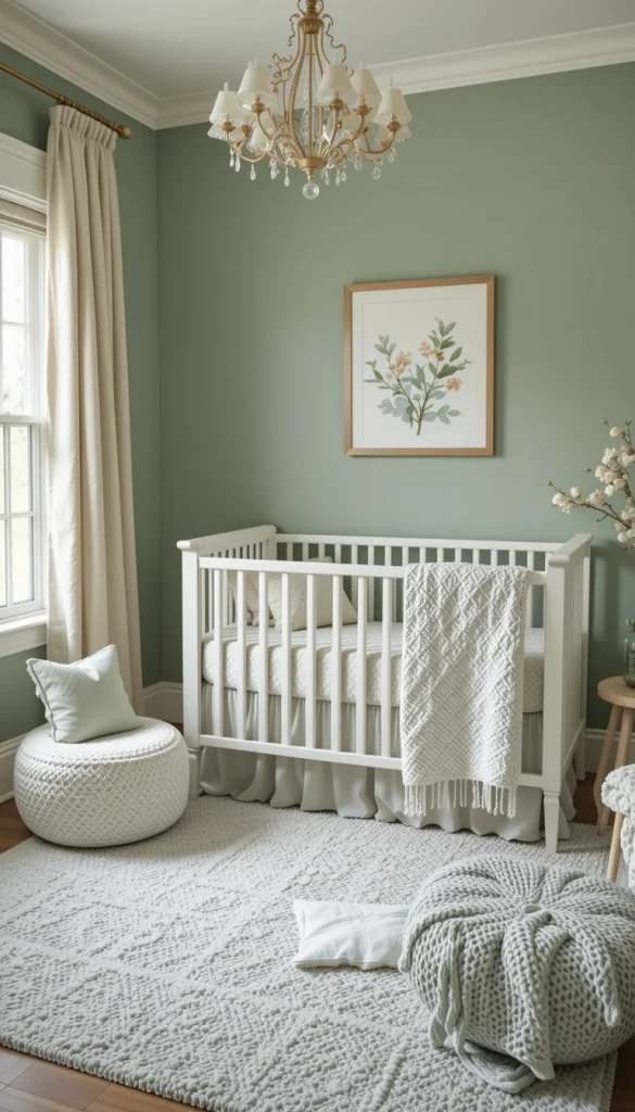 Blankets, crib sheets, curtains, and rugs in sage and cream create a soft, layered look without overwhelming the senses. Textiles are a great way to test the color before committing to paint. They also add texture, which is essential in making the nursery feel cozy rather than flat. Sage works particularly well in knitted or woven fabrics. You can easily swap in seasonal patterns as your baby grows.