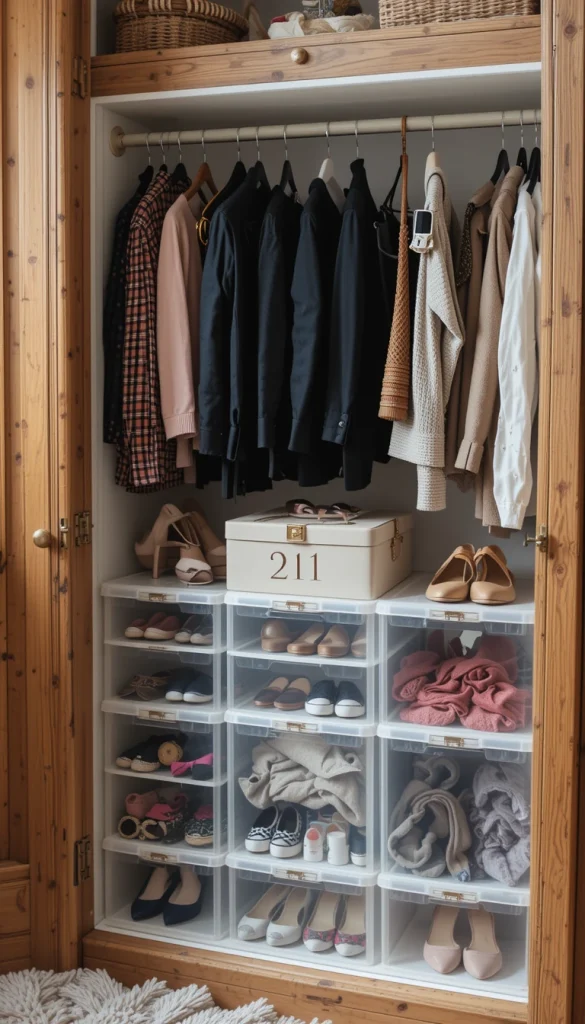 Opaque boxes hide clutter, making it easy to forget what you own. Clear or open storage encourages accountability. When you can see your items, you’re less likely to overstore. This works especially well for accessories and shoes. Visibility leads to better decisions.