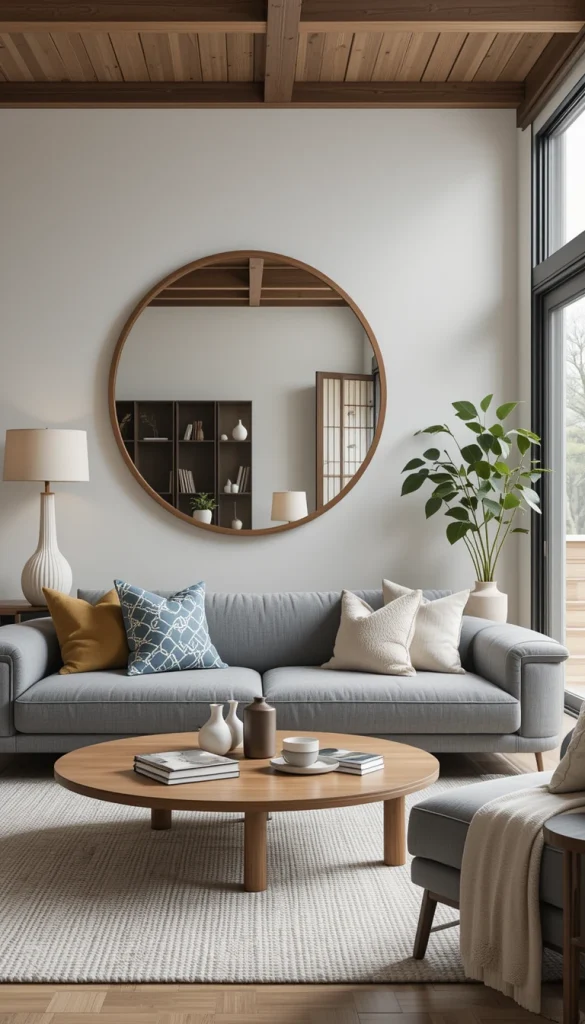 Even though Japandi leans linear, a few subtle curves—like a round mirror or soft-edged coffee table—add balance. Curved forms break the rigidity without introducing chaos. They also make the space more welcoming, especially in family homes. This blend mirrors the harmony between Scandinavian coziness and Japanese precision. One curved piece can shift the entire tone of a room.