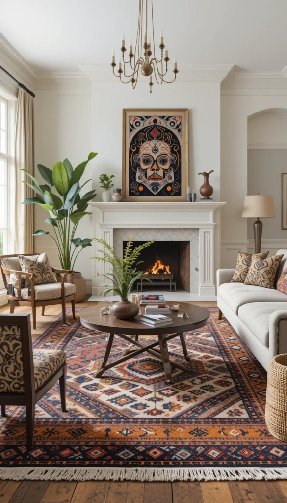 A tribal-patterned rug can anchor the entire design of a living space. The bold patterns draw attention while the earthy tones keep the look sophisticated. Rugs like these add warmth underfoot and visually tie together separate elements. They also help soften rooms with lots of hard materials like wood or stone. A well-chosen Afro-inspired rug acts as the foundation of a chic space.