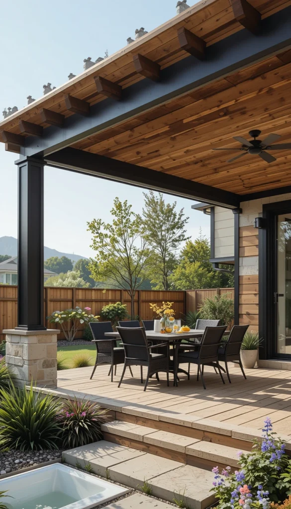 Mixing wood and metal adds depth. The contrast feels modern and custom. This design suits a variety of homes. Mixed materials increase visual interest. Real-life examples often pair black metal with warm wood.