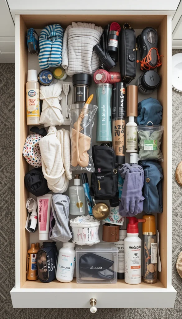 Trying to tackle the entire room at once often leads to burnout. Drawers are manageable and give quick wins. Empty one drawer completely and decide what earns its place back. Items without a clear purpose don’t go back in. This method builds confidence without overwhelming you.