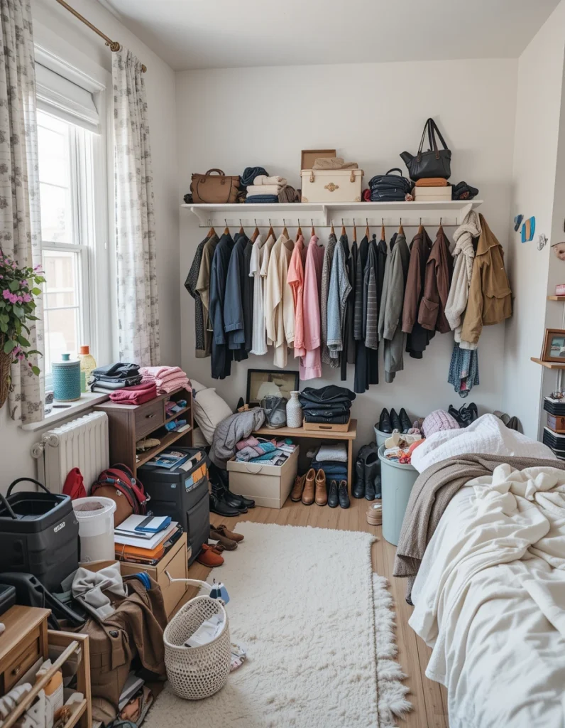 The floor is often the first place clutter lands and the last place it gets addressed. Clothes, bags, and random items create visual noise that makes the room feel smaller. Clearing the floor instantly makes your bedroom feel cleaner, even if nothing else changes. Put laundry in a hamper, shoes on a rack, and bags on hooks. This single habit creates momentum for the rest of the room.