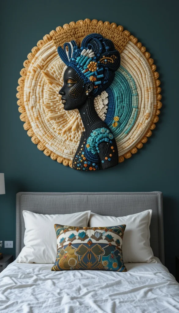 Beaded fiber art showcases patience, craftsmanship, and tradition. The three-dimensional textures bring softness to walls without relying on bright colors. These pieces often work as focal points above consoles or beds. They pair well with modern furniture, creating contrast between sleek and handmade. The tactile detail makes your walls feel curated and intentional.