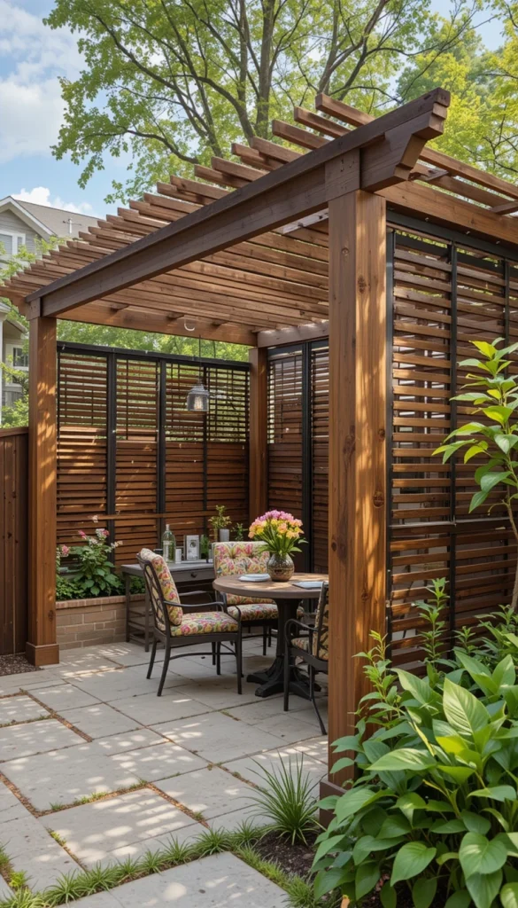 Privacy screens add enclosure without closing off the space. Slatted wood or metal panels work well. This option is great for urban backyards. It balances openness and seclusion. Homeowners often use screens on one or two sides only.