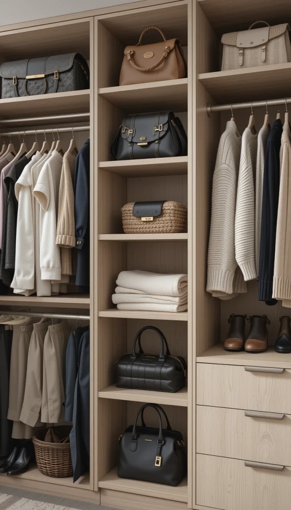 Adding open shelving to a closed wardrobe creates balance between storage and style. These sections are perfect for handbags, folded knits, or decorative boxes. The contrast between open and closed spaces keeps the wardrobe from feeling too heavy. This design works well for people who like a curated, boutique-inspired look. It also makes everyday items easier to access.