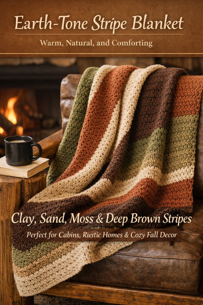 Earth-tone stripes bring warmth and calm into a space. Colors like clay, sand, moss, and deep brown work together in a very natural way. This style pairs beautifully with wood furniture and textured interiors. Many people choose it for cabins, rustic homes, or cozy fall decor. It feels grounded, comforting, and quietly stylish.