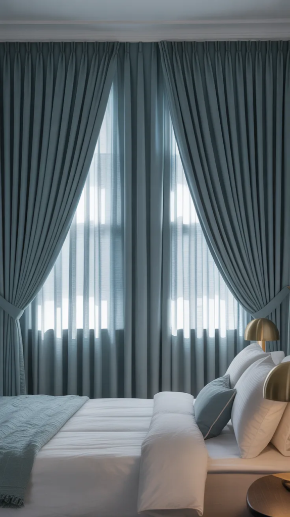 Dusty blue is one of those colors that instantly feels elegant when used in fabric. In a bedroom, these curtains create a sense of depth without darkening the space too much. They pair beautifully with brass hardware, crisp white bedding, and subtle gray accents, giving the room a hotel-like polish. The muted tone keeps the color from feeling playful or juvenile. This option works especially well in modern or transitional bedrooms where you want color with restraint.