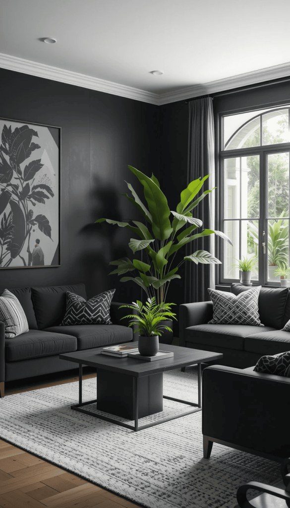 Use Plants to Balance Black Decor