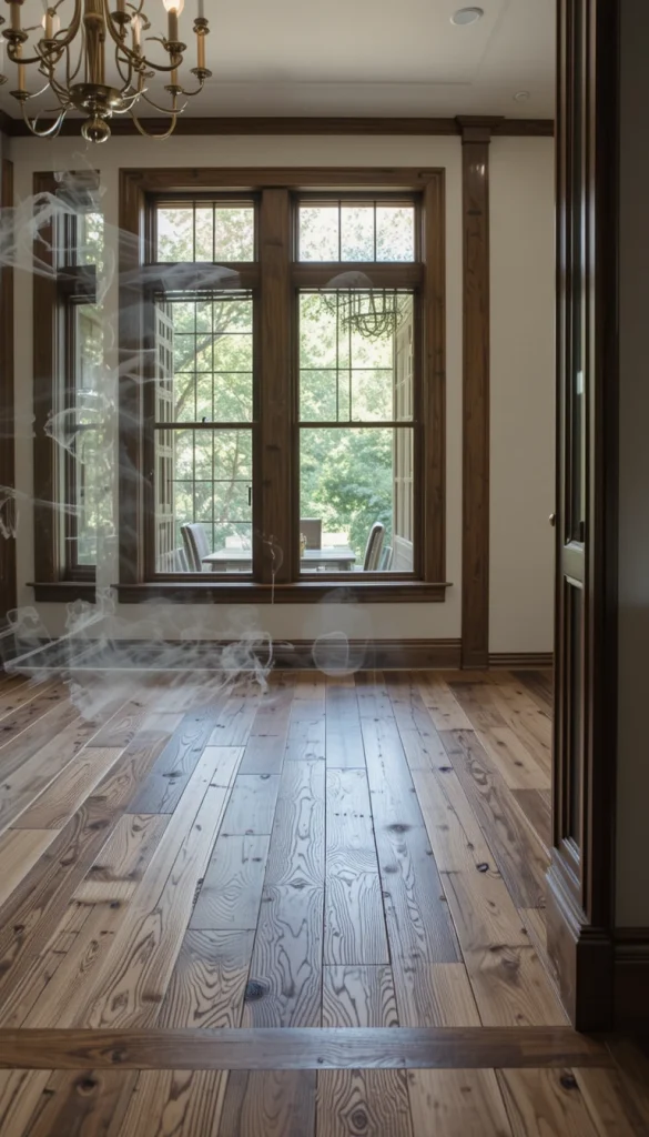 Adding a border creates a custom, built-in feel. Borders frame rooms and subtly define spaces without walls. This works well in dining rooms or large living areas. You can use contrasting stains or wood species for definition. It’s a small detail that makes a big impact.