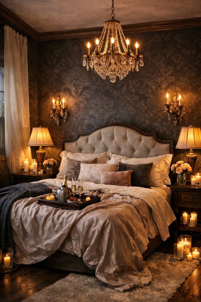 Walls are an opportunity to deepen the mood without adding clutter. Dark paint is an obvious choice, but texture can be just as impactful. Wallpaper with subtle patterns, wood paneling, or plaster finishes add dimension and softness.