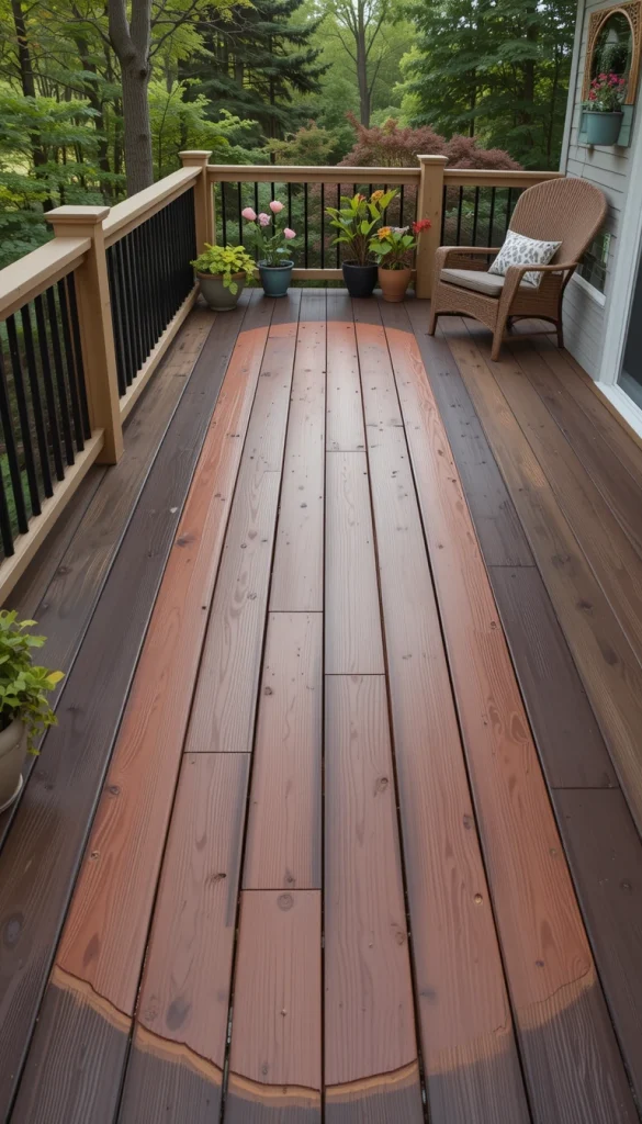 Using two vinyl colors on one deck adds visual interest without clutter. You might use a darker border with a lighter center to define the space. This technique helps large decks feel more structured. It’s also useful for highlighting walkways or seating zones. Two-tone designs prove vinyl can be creative, not just functional.