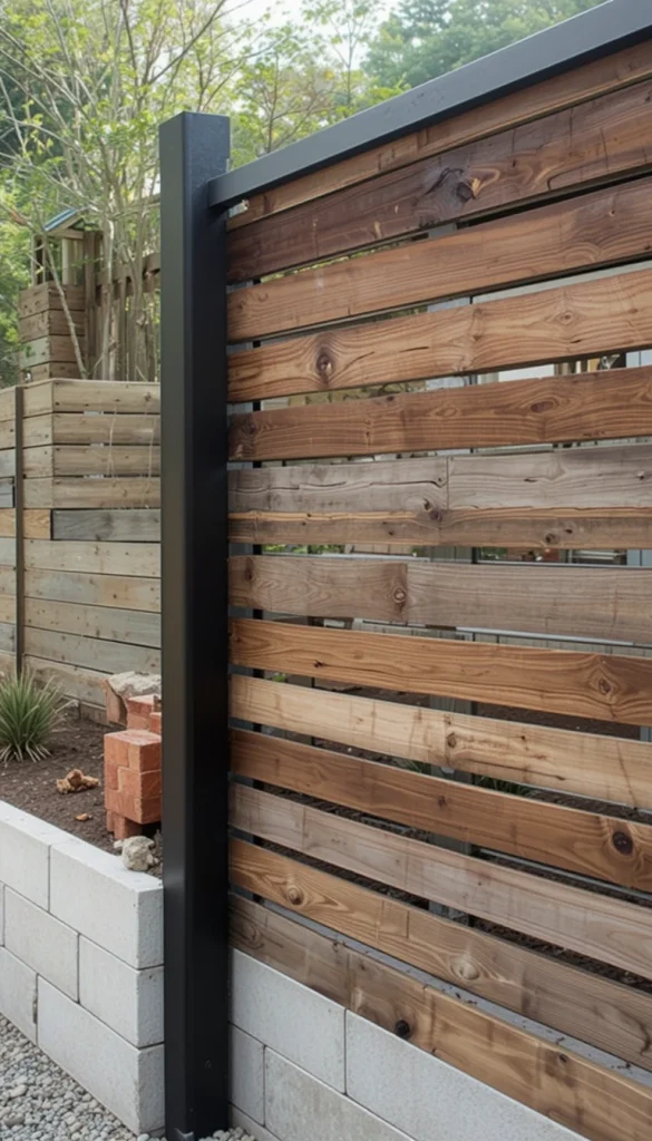 Slatted Fence with Mixed Materials