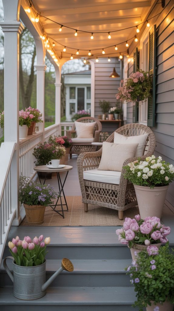The best spring porches feel layered but calm. Combine plants, seating, soft lighting, and one personal touch for a complete look. Avoid overcrowding and let each element breathe. This balance is what separates Pinterest-worthy porches from real, livable ones. When the porch feels comfortable, people naturally want to linger.