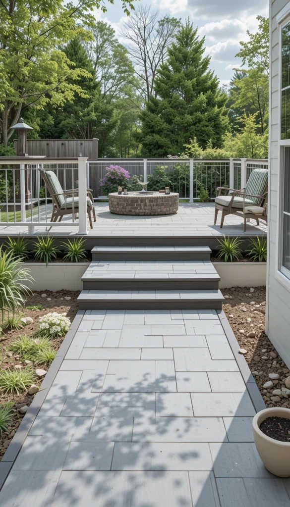 Some designs allow the vinyl deck to flow into walkways or steps leading into the yard. This creates a seamless transition between outdoor zones. It works especially well in modern landscapes. The consistent material makes the space feel larger. It’s a smart way to connect deck and garden visually.