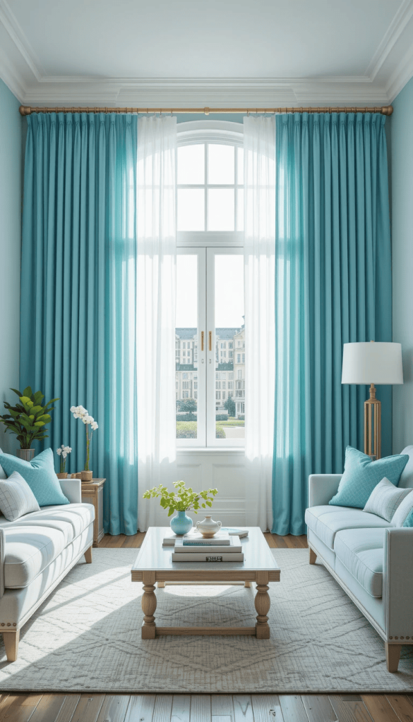 Tiffany Blue Curtains to Frame the Room