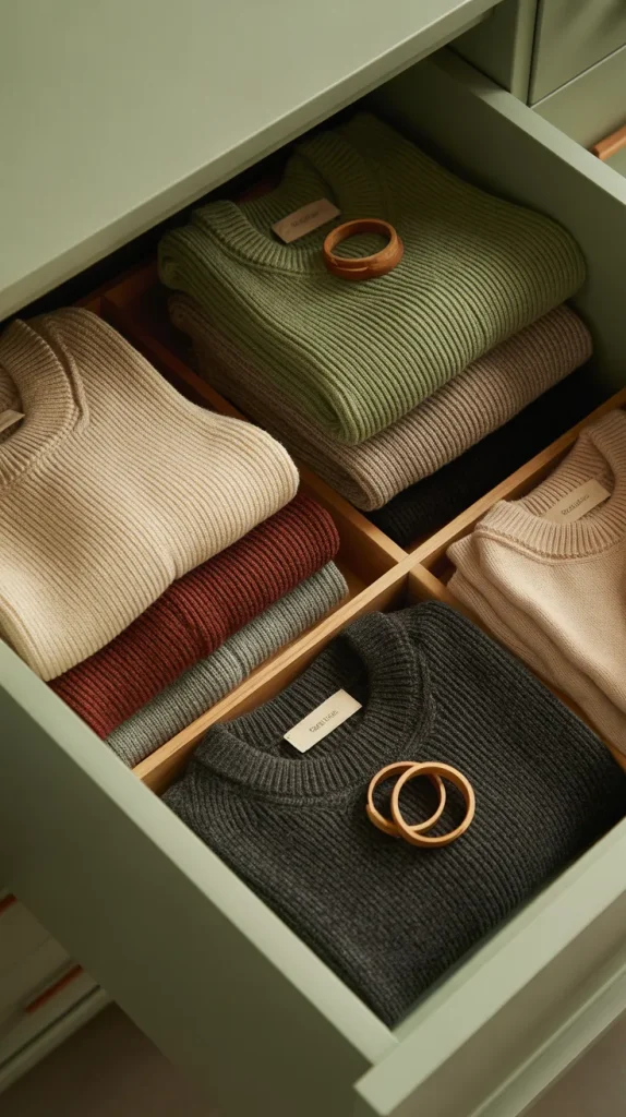 A drawer dedicated only to sweaters keeps them in top shape.
Line the drawer with drawer liners to reduce friction. Fold sweaters carefully and stack by weight, heaviest on the bottom. Add natural repellents like cedar rings. This method works especially well for high-rotation wardrobes.
