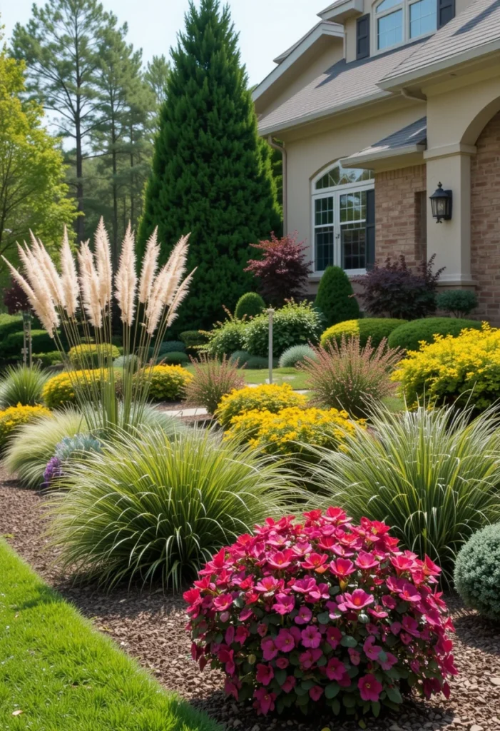 Start with evergreen shrubs for year-round structure. Add flowering plants for seasonal color and ornamental grasses for texture. Place everything based on sun exposure and water needs. Use mulch and drip irrigation to reduce maintenance. This balanced approach works best in Zone 9 because it creates a resilient, attractive front yard that stays polished all year.