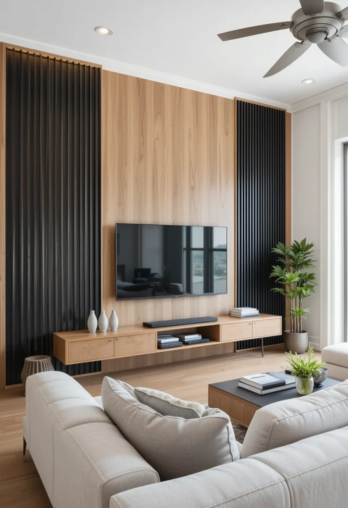 Vertical Wood Slat Accent Wall