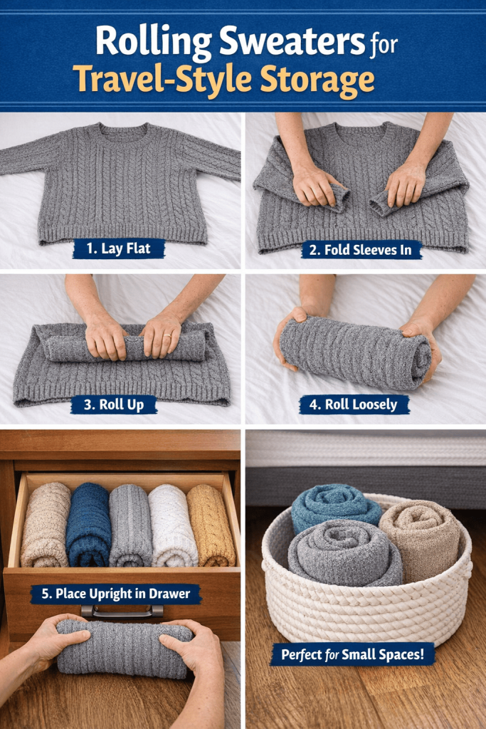 Rolling Sweaters for Travel-Style Storage