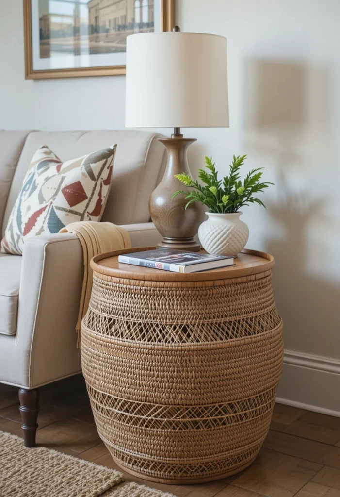 Basket as a Side Table Alternative