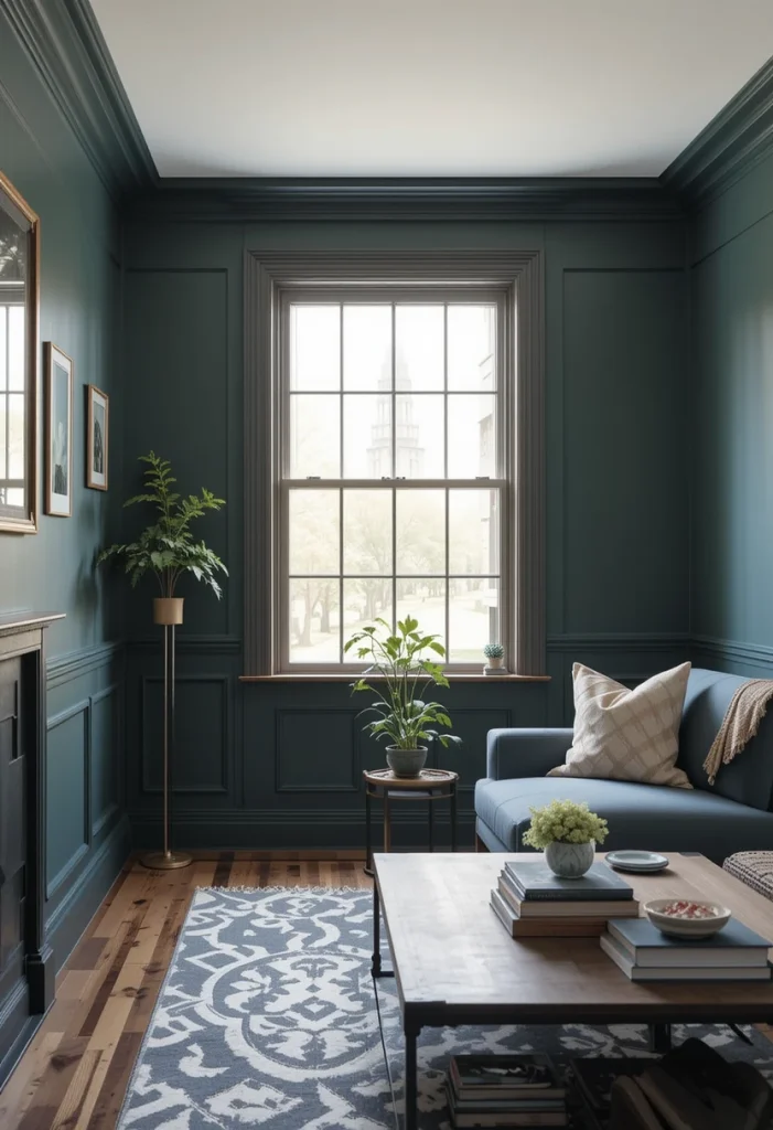 Moody Dark Accent Wall with Matching Trim
