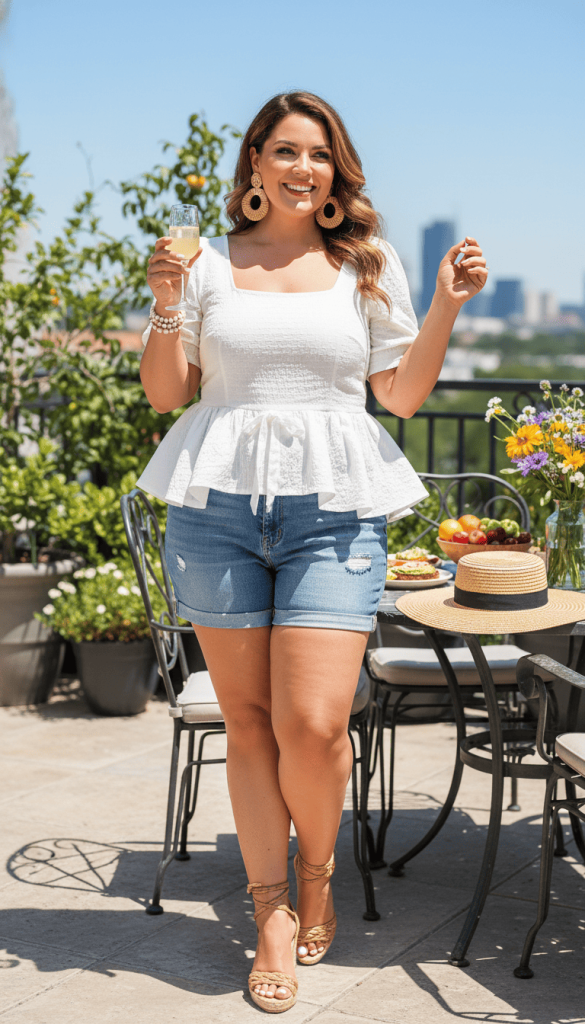 Peplum Top with High-Waisted Shorts