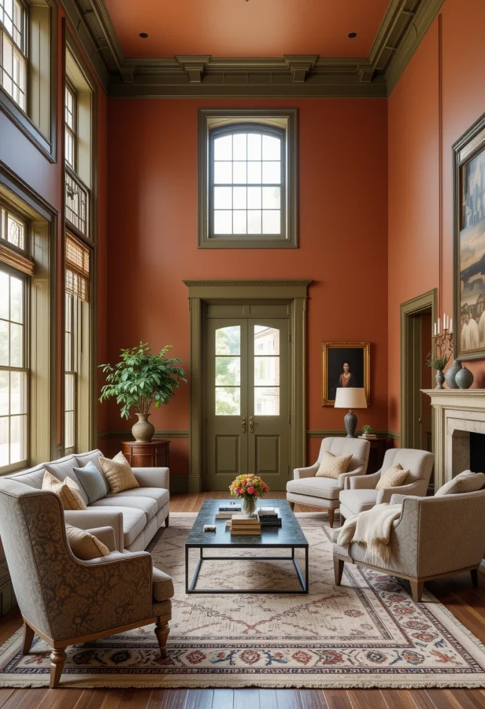 Terracotta Walls with Olive Green Trim