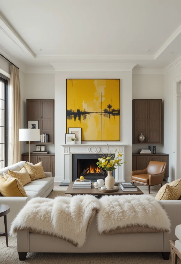 Yellow Artwork in a Minimalist Living Room