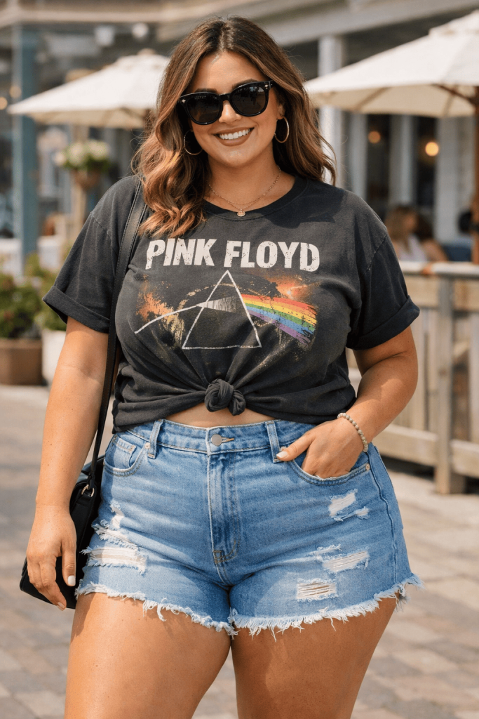 High-Waisted Denim Shorts + Graphic Tee