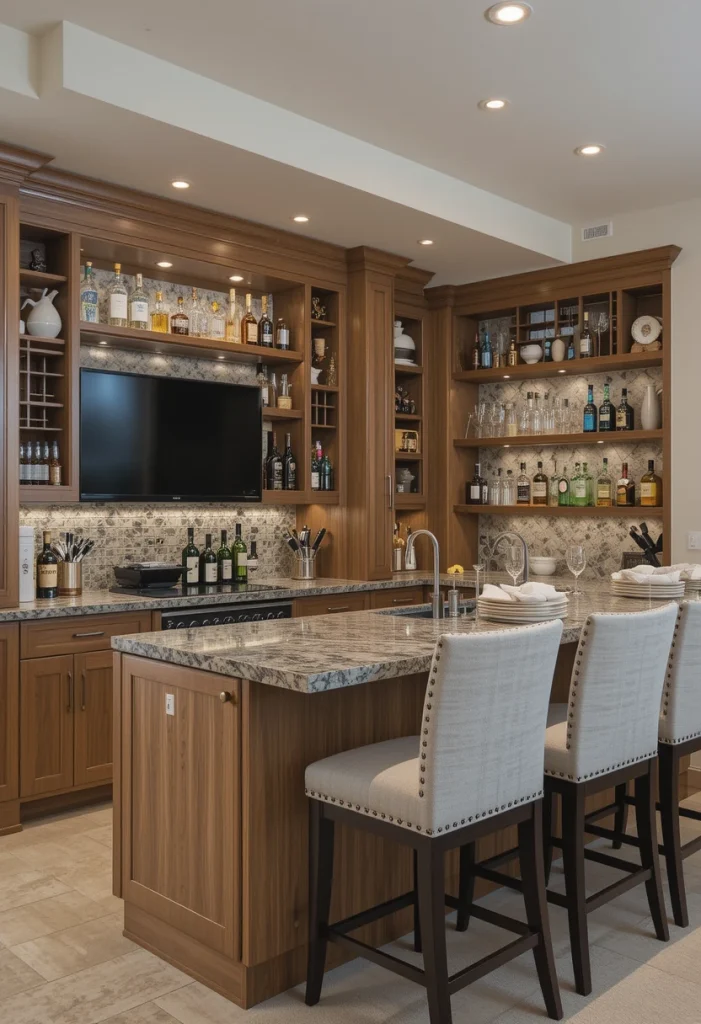 Cozy Stone and Wood Island Bar